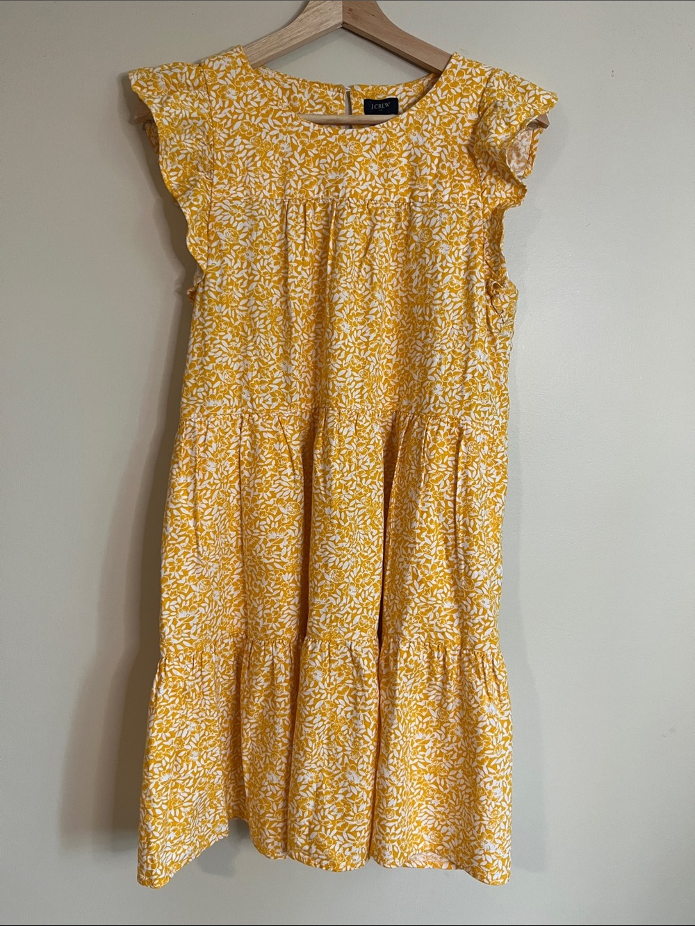 J crew yellow tiered linen dress flirty ruffle sleeve size 8